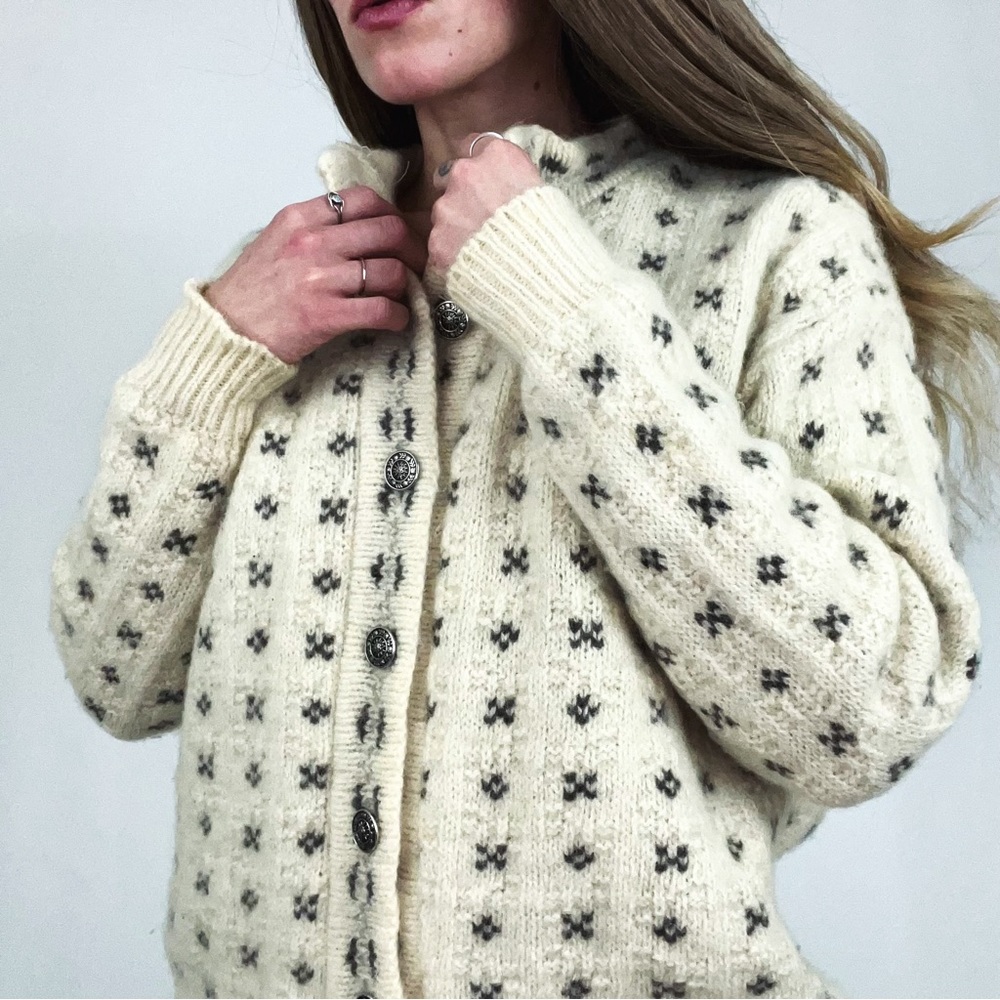 Vintage Wool Blend Button-Front Knit Cardigan | Size M